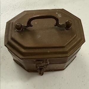Antique Brass Trinket Box - Octagonal Keepsake or Jewelry Storage with Handle